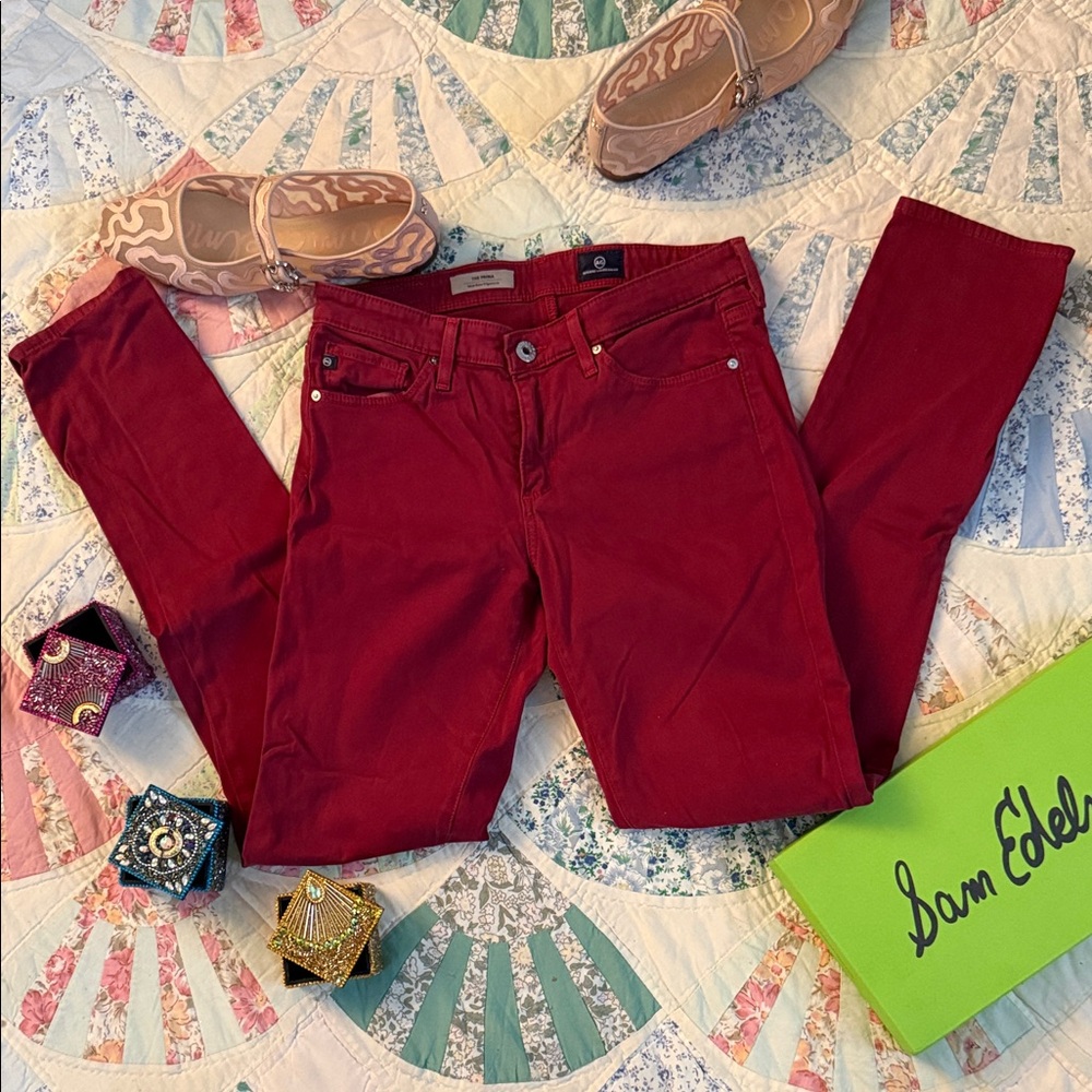 AG Adriano Goldschmied The Prima Mid Rise Cigarette Dark Red Women Jeans 26R
